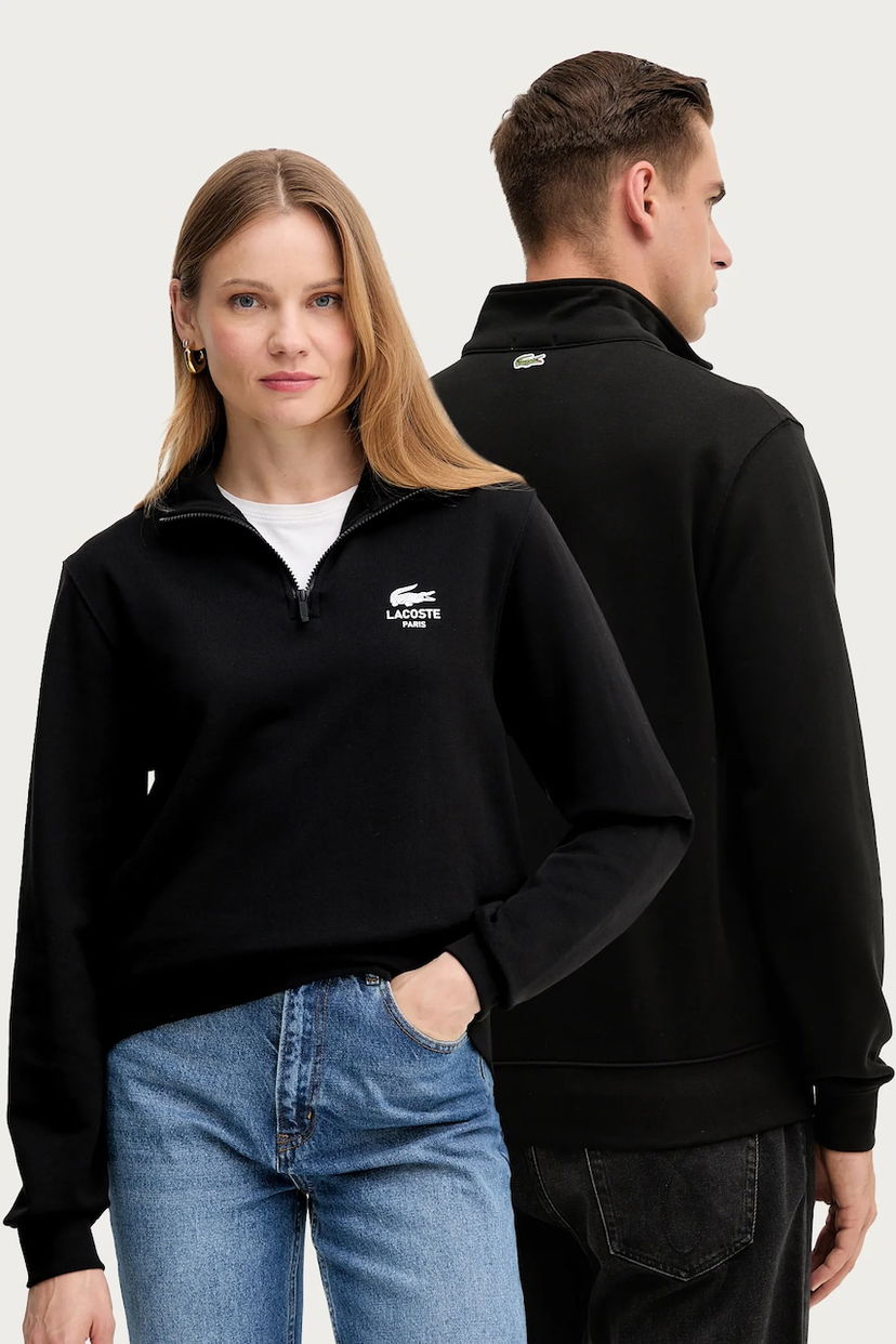 Sweatshirt Lacoste Cotton Half-Zip Sweatshirt with Paris Logo Print Svart | SH2735