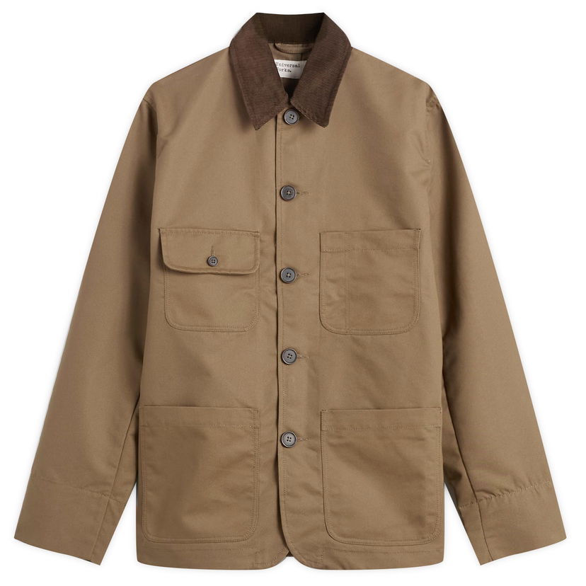 Jacka Universal Works Brushed Polytech Merchant Jacket with Corduroy Collar and Patch Pockets Brun | 33118-KHK