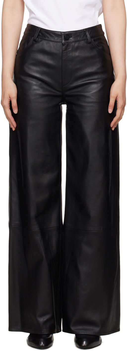 Byxor Loulou de Saison Loulou de Saison Figari Leather Wide-Leg Pants Svart | FIGARI