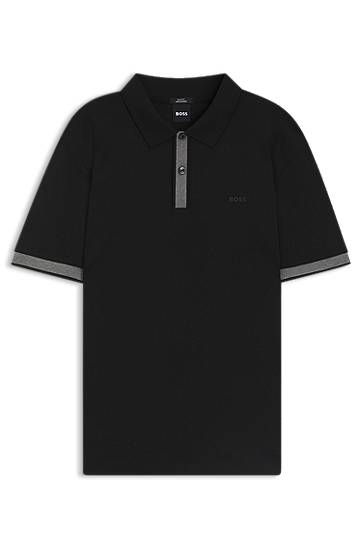 Polotröja BOSS Slim Fit Polo Shirt with Structured Trims Svart | 50543865