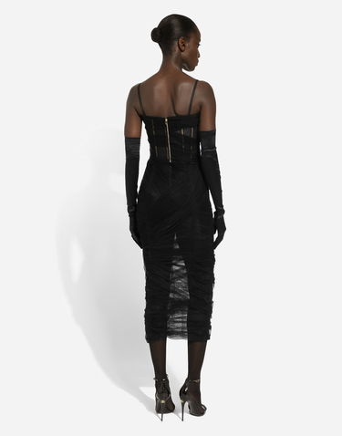 Klä Dolce & Gabbana Tulle Calf-length Corset Dress With Draping Svart | F6DJYTHLUACN0000, 3