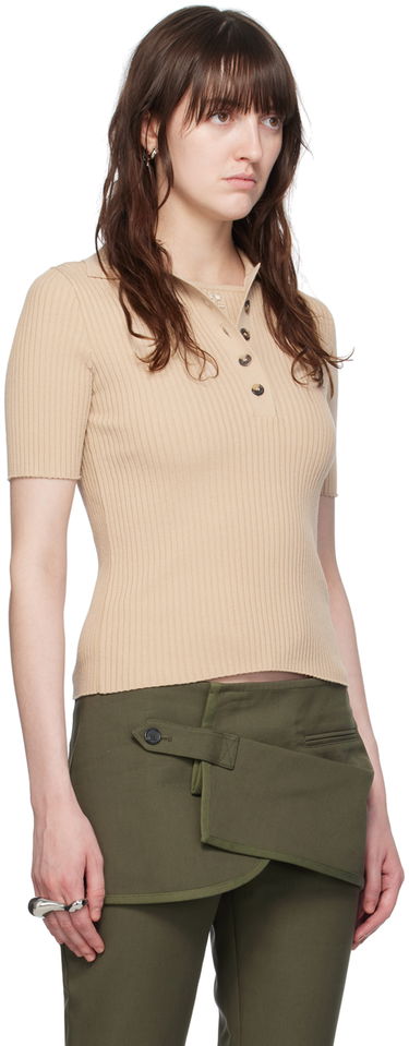 Polotröja Courrèges Courrèges Ribbed Knit Polo Shirt Beige | VESMPO029FI0001, 1