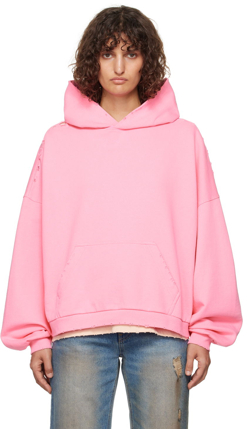 Sweatshirt We11done Monster Pony Distressed Hoodie Rosa | WD-TH3-24-828-U-PK
