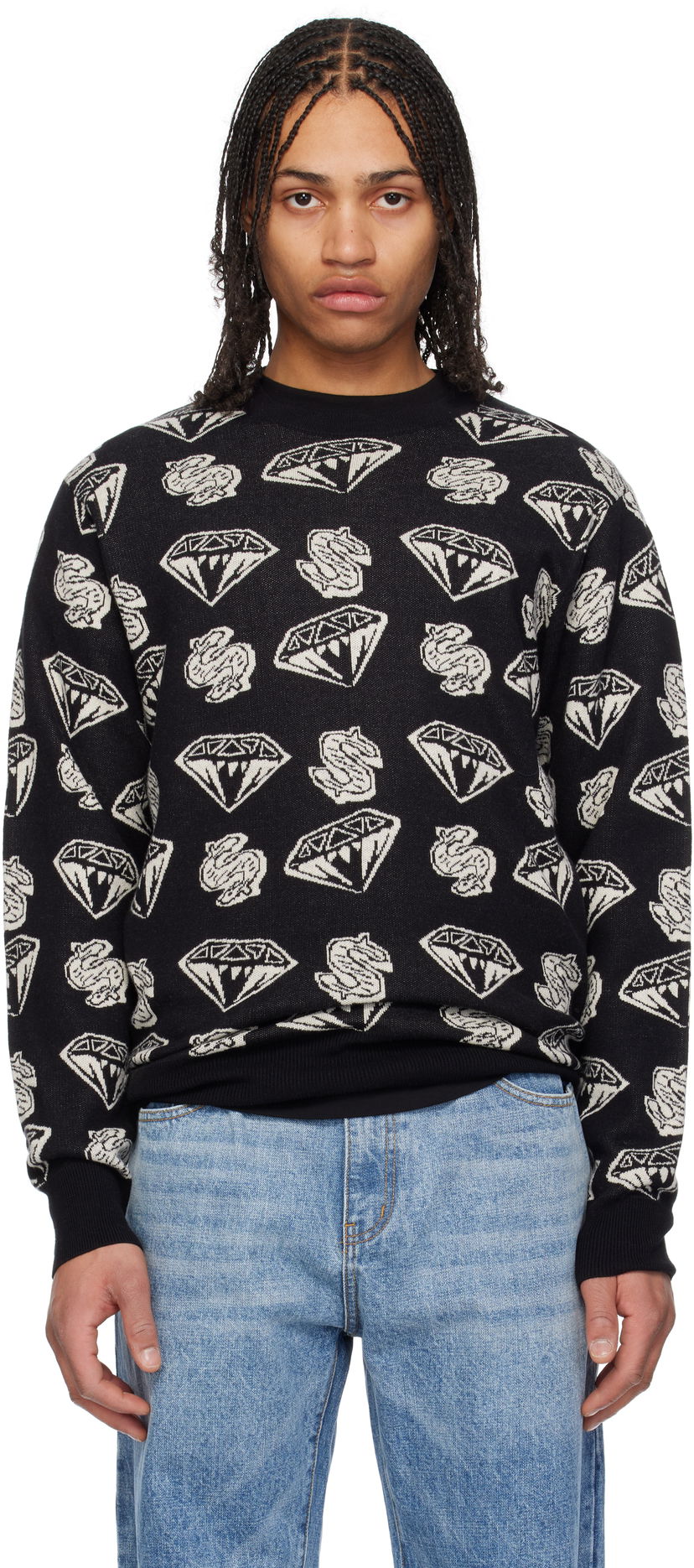 Sweater BILLIONAIRE BOYS CLUB Diamonds & Dollars Knit Sweater Svart | B25130