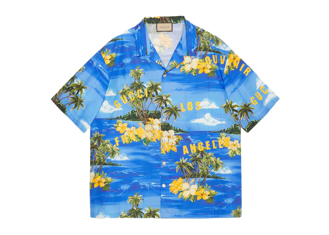 Skjorta Gucci Printed Cotton Bowling Shirt Blå | 694125 ZAJSR 4464, 0