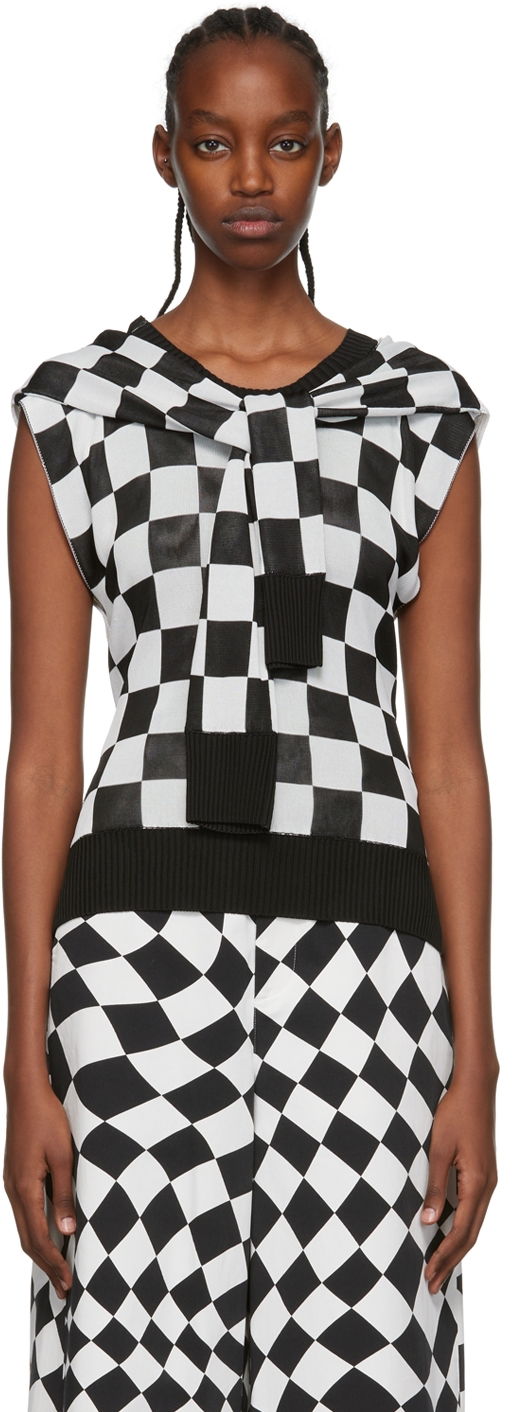 Linne Maison Margiela Checkerboard Print Viscose Knit Top Svart | S62HA0058 S17974