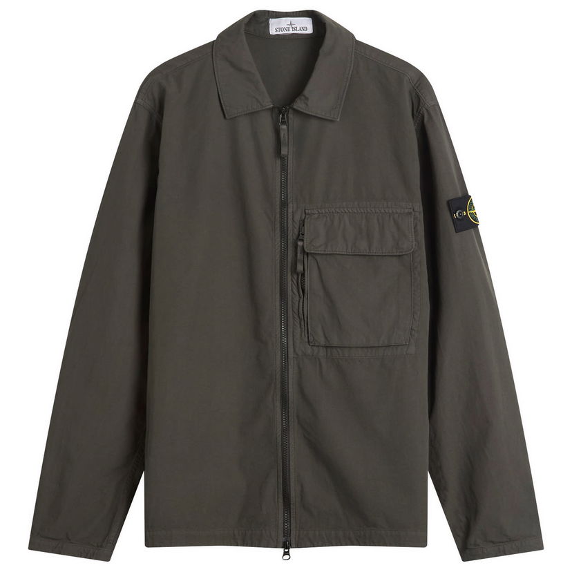 Jacka Stone Island Canvas Weave Cotton Zip Shirt Jacket, Size Large Grön | K2S151200004-V0062