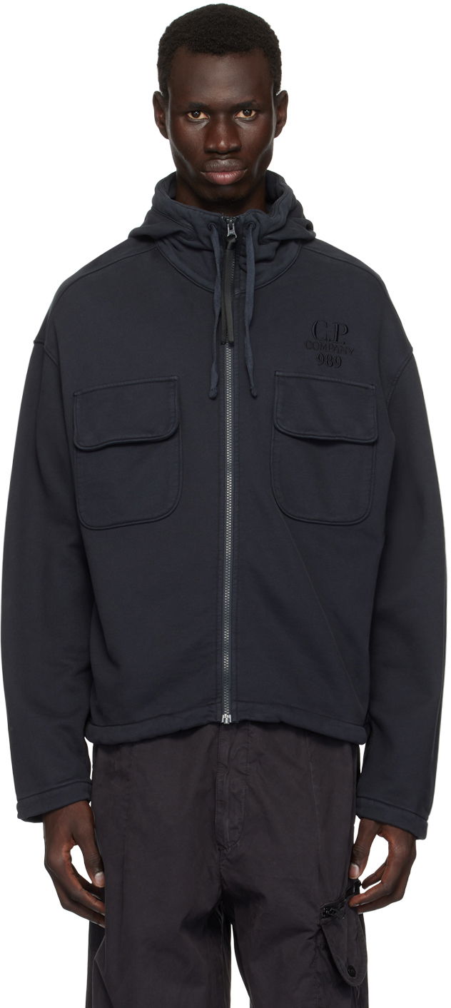 Jacka C.P. Company Brushed & Emerized Diagonal Hooded Utility Jacket Svart | 17CMSS021A-006372G