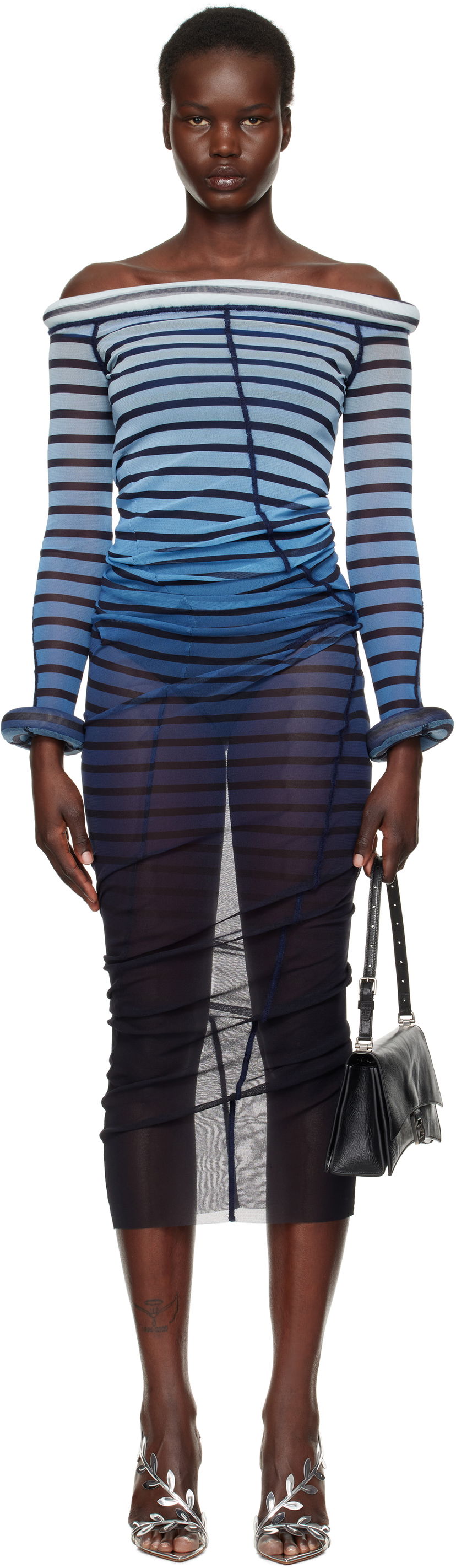 Klä Jean Paul Gaultier Jean Paul Gaultier 3D Striped Maxi Dress Blå | 25/33-F-RO294-T575-005956