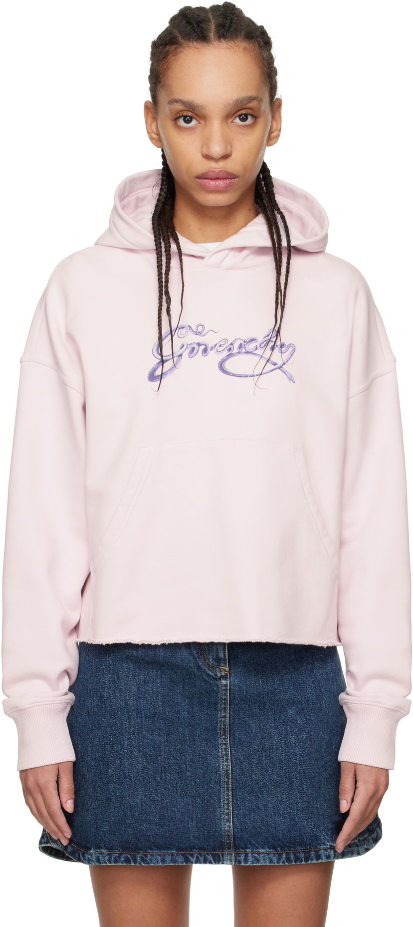 Sweatshirt Givenchy Givenchy Cropped Snake Print Fleece Hoodie Rosa | BWJ03MP705680
