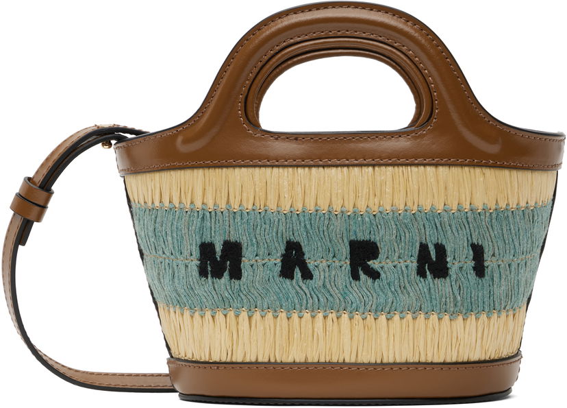 Handväska Marni Marni Raffia Tropicalia Micro Tote Bag Brun | BMMP0067Q8 P8273
