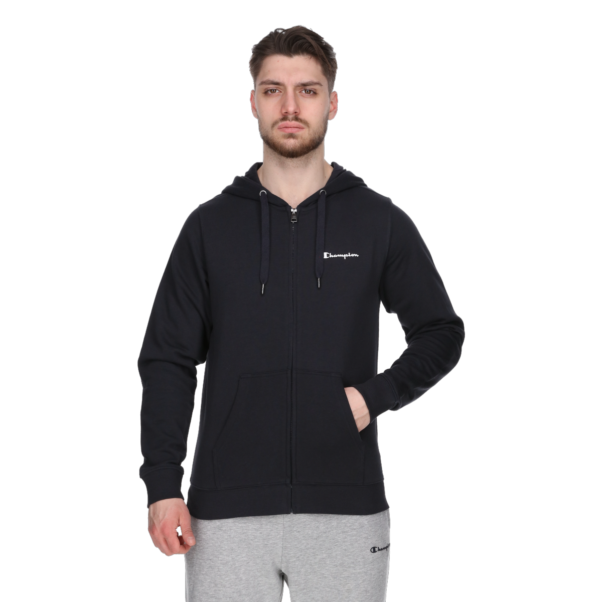 Sweatshirt Champion Basic Full-Zip Hoodie with Kangaroo Pocket Svart | CHA241M600-21, 0