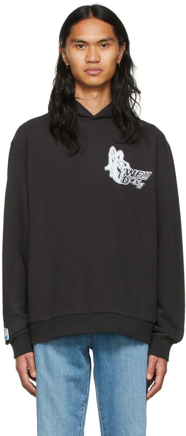 Sweatshirt We11done We11done Cotton Graphic Hoodie Svart | WD-TH1-22-549-U-BK, 0