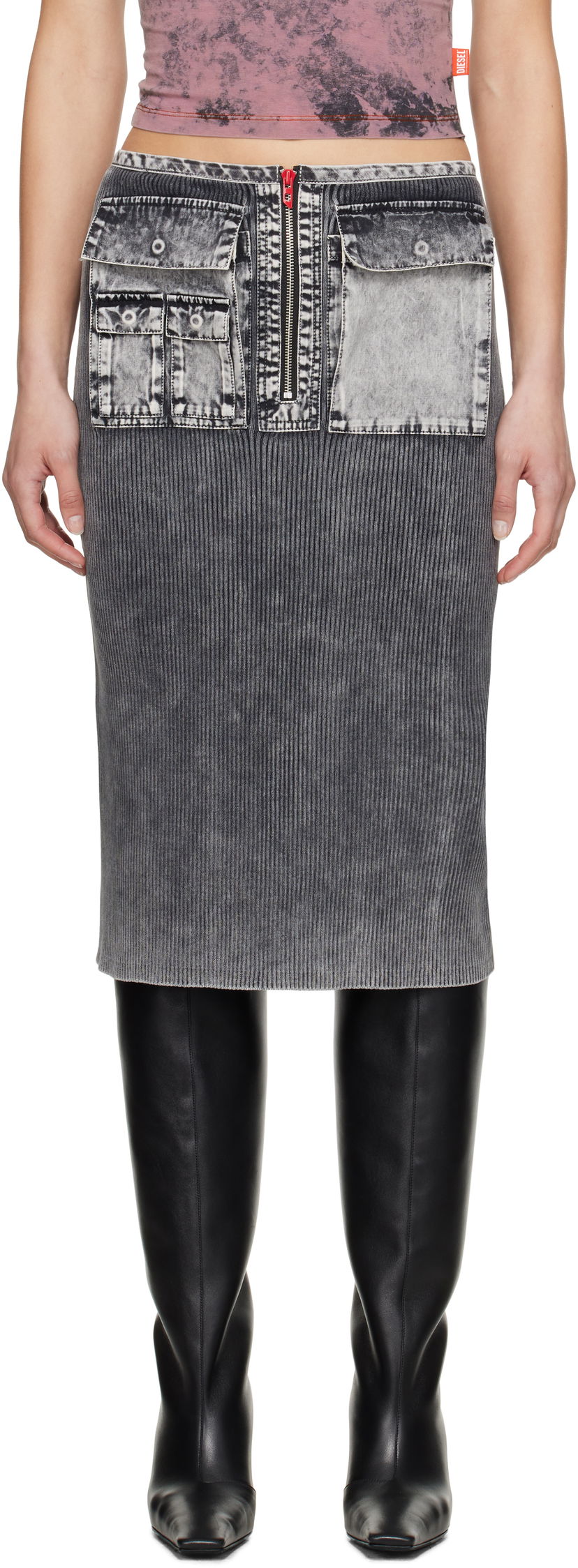Kjol Diesel Diesel M-Meryn Midi Skirt Grå | A17470 0QMAN