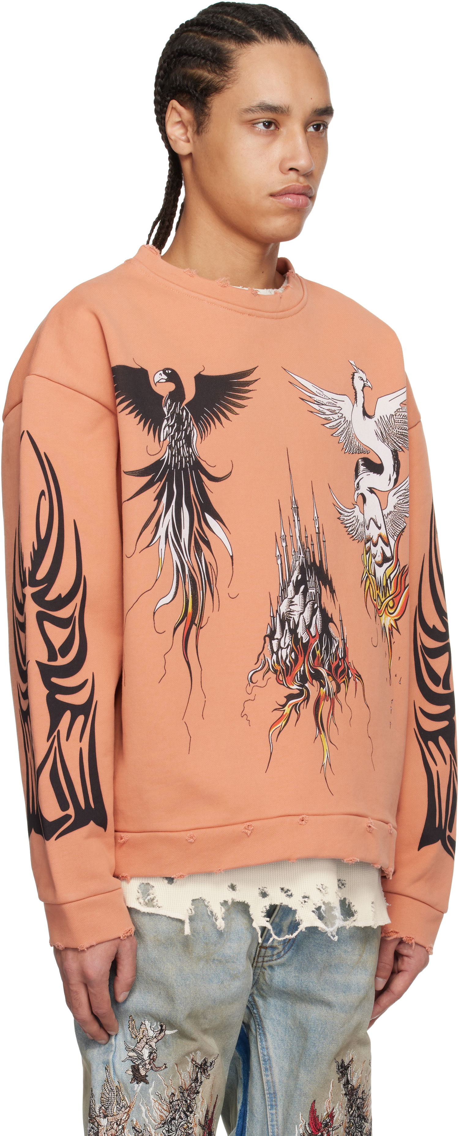 Sweatshirt Who Decides War Who Decides War Nefarious Winged Crewneck Sweater Orange | 1110390004SS25, 1