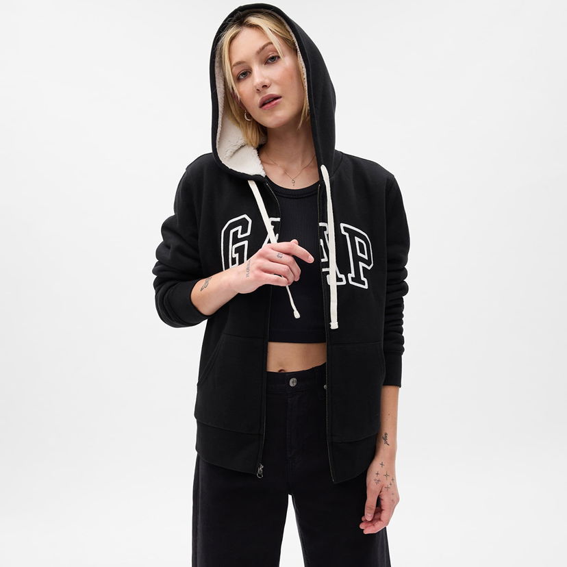 Sweatshirt GAP Sweatshirt Logo Sherpa Fullzip Hoodie True Black XS Svart | 741325-05