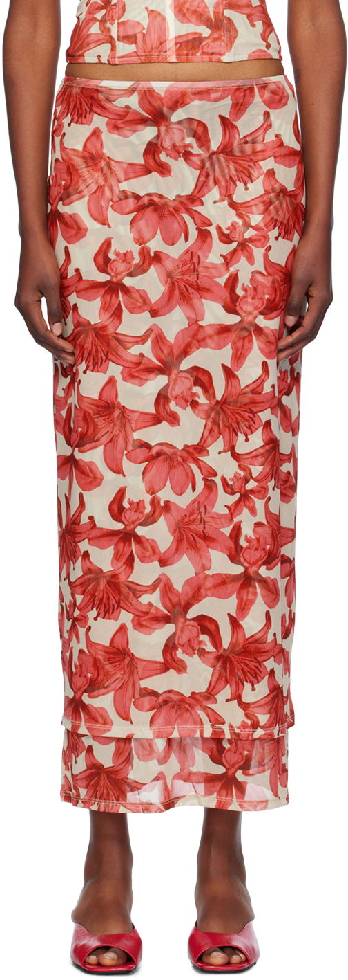 Kjol Miaou Miaou Topanga Floral Print Midi Skirt Röd | 4064PM2OAL