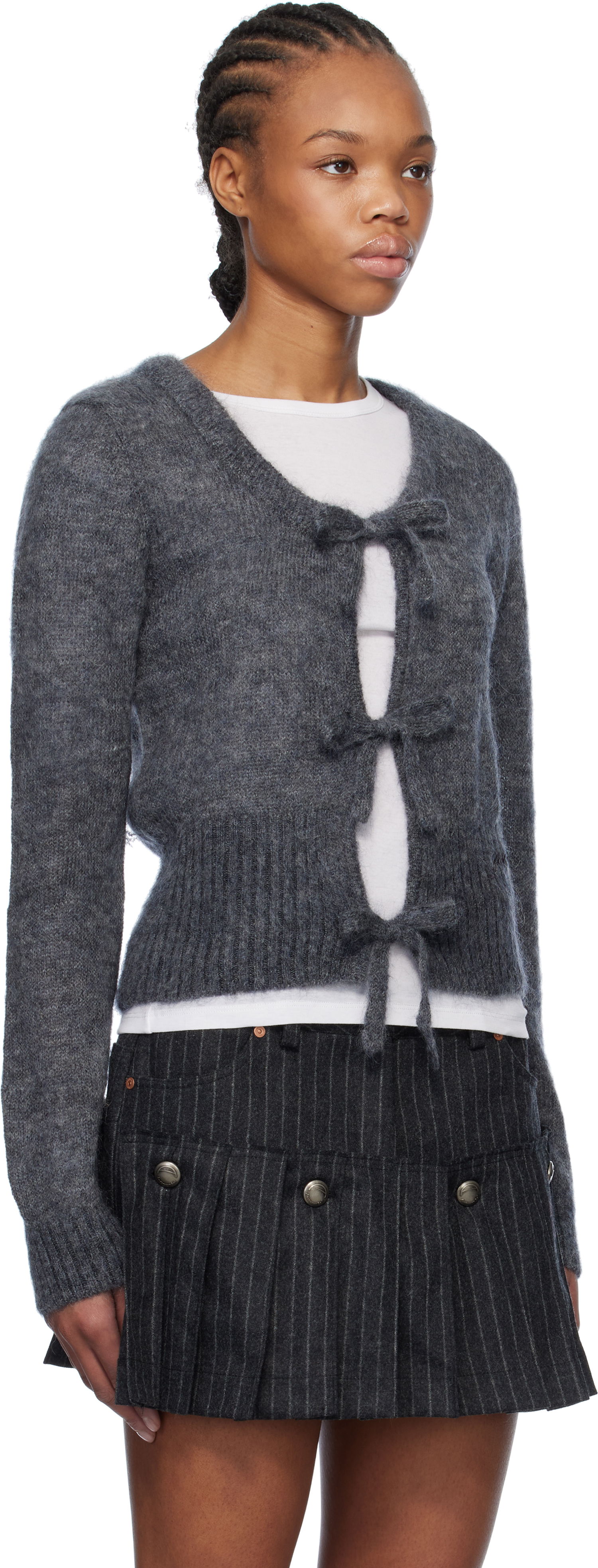 Sweater GANNI GANNI Light Mohair Tie Cardigan Grå | K2411, 1