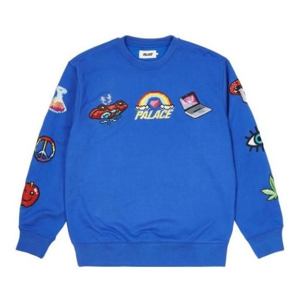 Sweatshirt Palace Palace Bitmap Graphic Crewneck Sweatshirt Blå | PLA-SS22-271