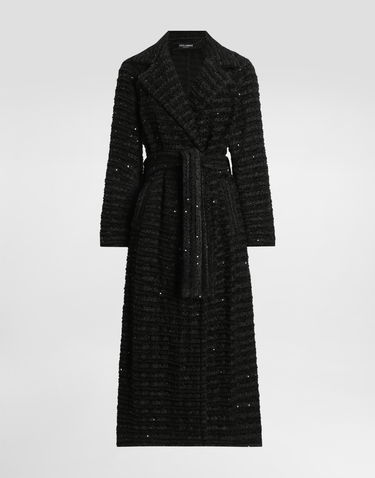 Rockar Dolce & Gabbana Dolce & Gabbana Tweed Coat with Micro-Sequin Embellishment Svart | F0W3FTHUMKNN0000, 0
