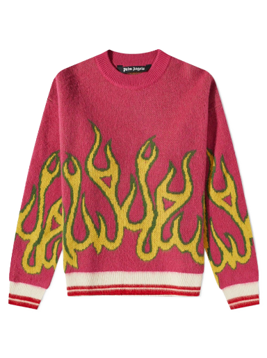 Sweater Palm Angels Flames Intarsia Crewneck Rosa | PMHE043F22KNI0013218
