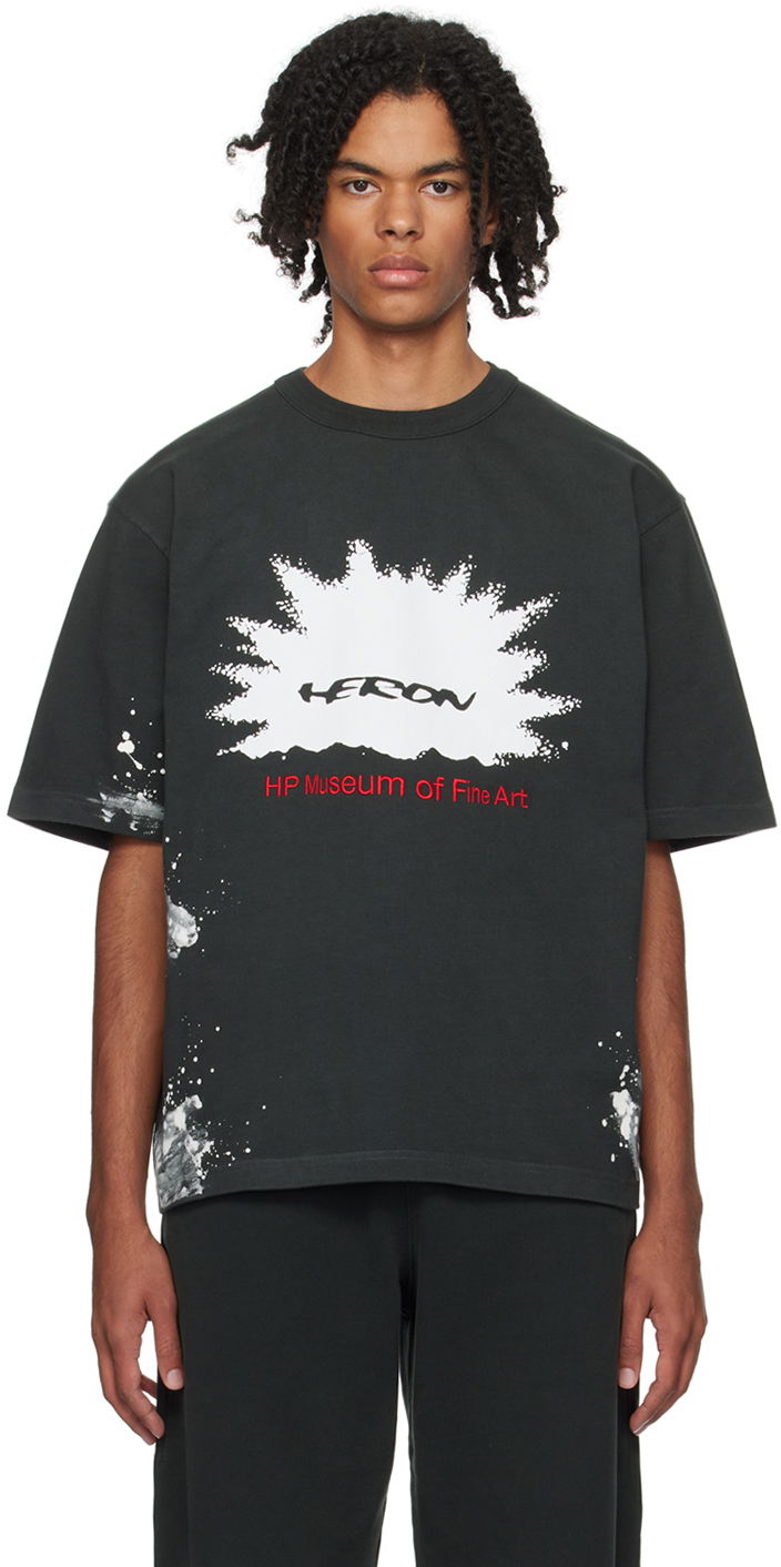 T-shirt HERON PRESTON 'Museum' T-Shirt Svart | HMAA032F23JER0051025, 0