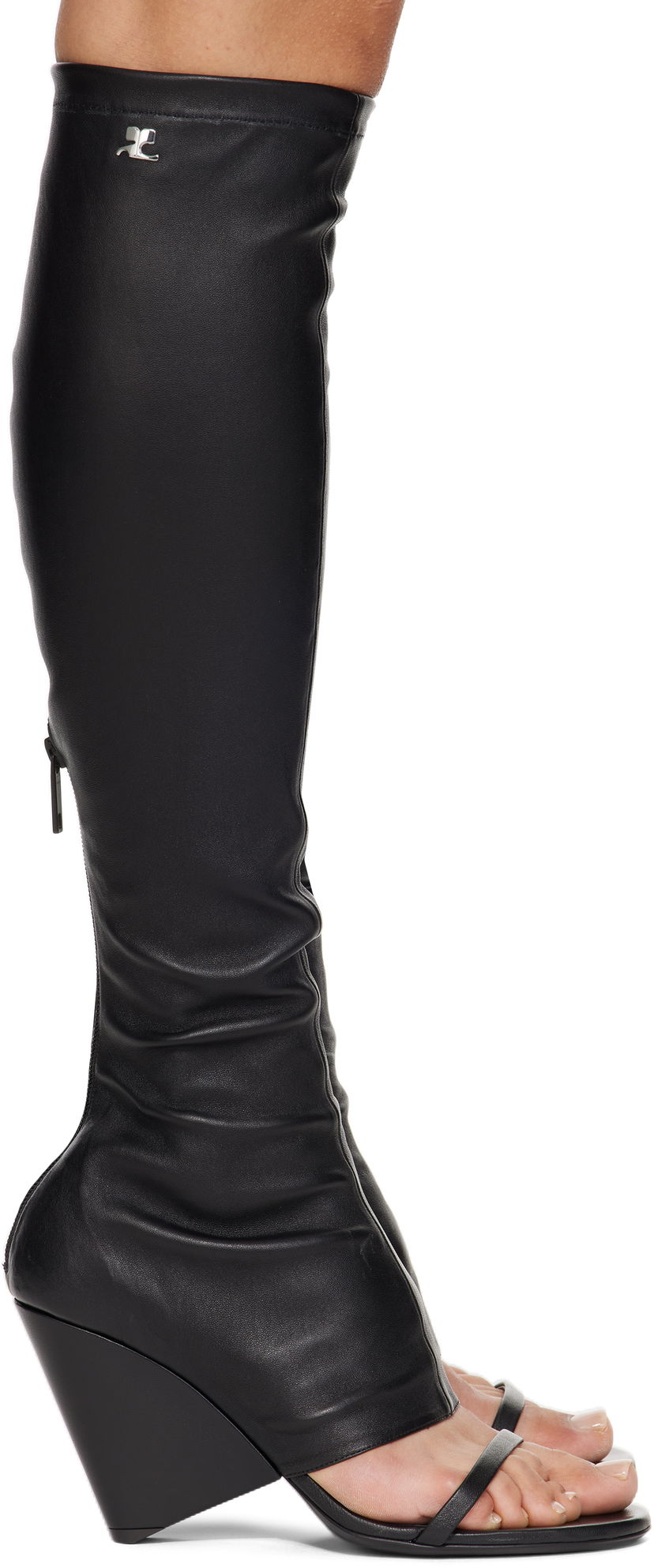 Kläder Courrèges Courrèges Oblique Wedged Leather Tall Boots Svart | 225SBT053AG0034