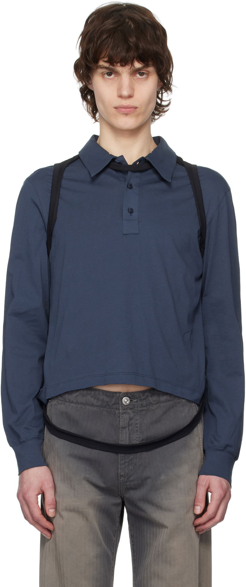 Polotröja Eckhaus Latta Eckhaus Latta Navy Cropped Polo Blå | 1202-EL-PS25-B - BLACKBERRY