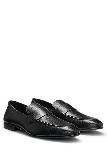 Sneakers och skor BOSS Tumbled Leather Penny Loafers Svart | 50548074