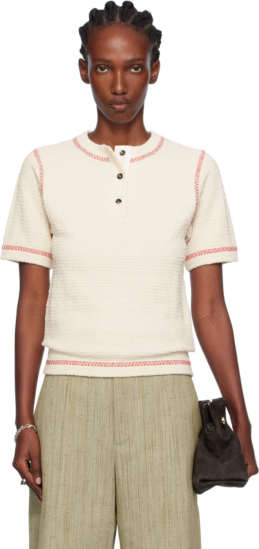 Polotröja Bottega Veneta Bottega Veneta Waffle Knit Polo Shirt Vit | 825700 V5BD0
