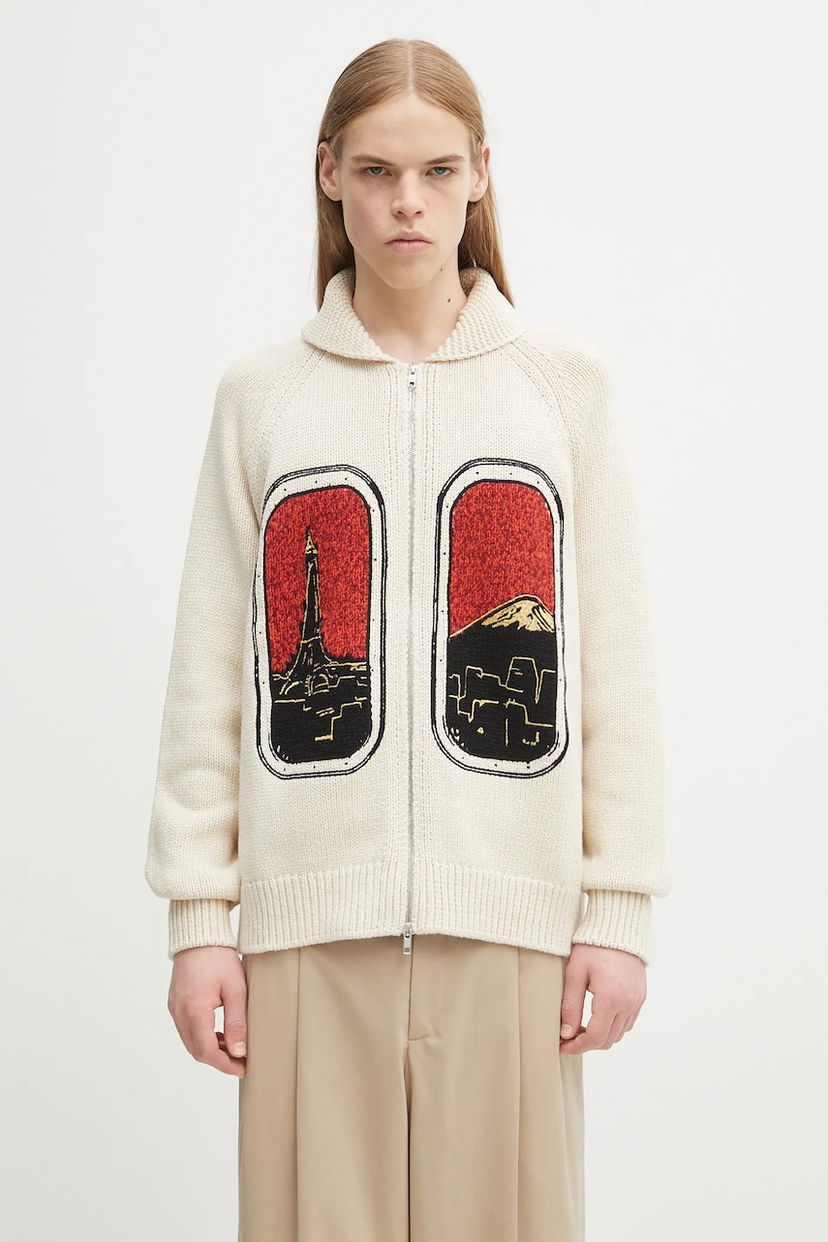 Sweater KENZO City Landmark Graphic Zipped Wool Cardigan Vit | FF65CA7453CF