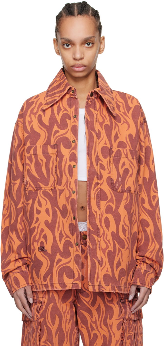 Skjorta ERL ERL Flame Print Jacket Orange | ERL08J012
