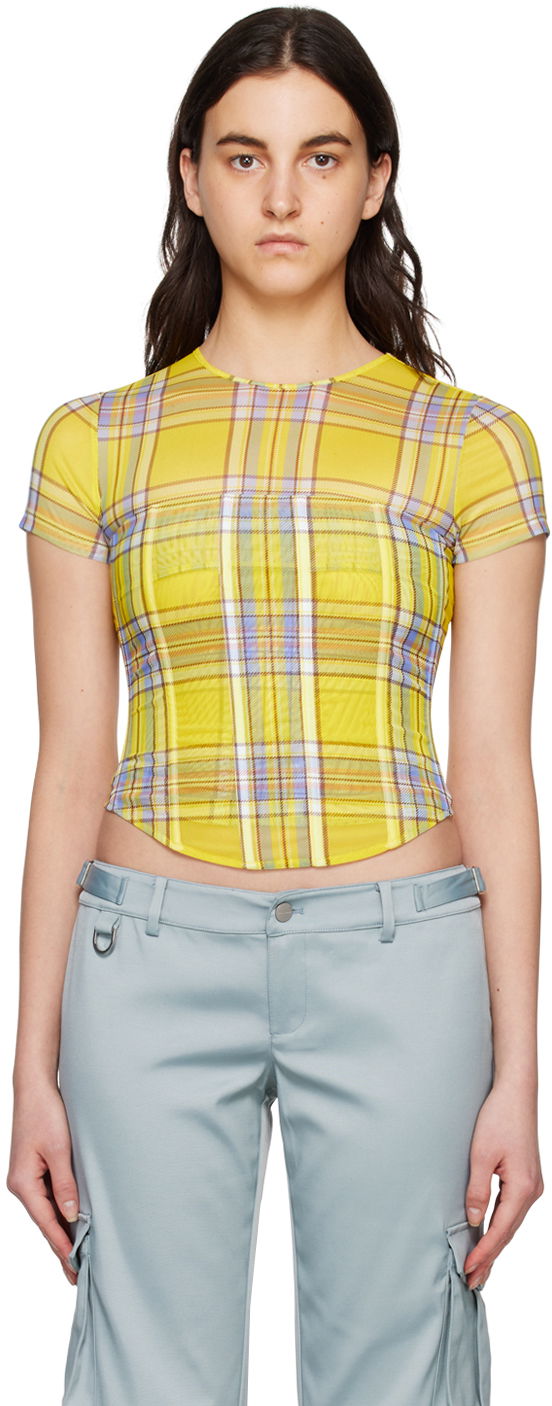 Crop top Miaou Miaou Peri Plaid Corset T-Shirt Gul | 7018PM1DNP, 0
