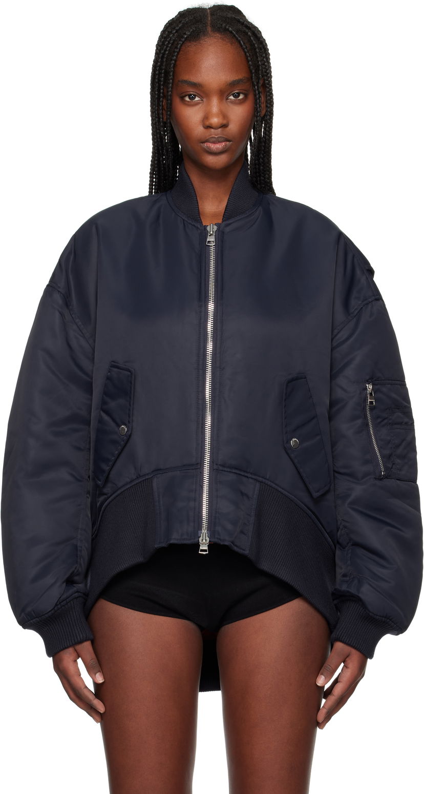 Bomberjacka JW Anderson JW Anderson Oversized Bomber Jacket with Curved Hem Mörkblå | JK0381-PG1696