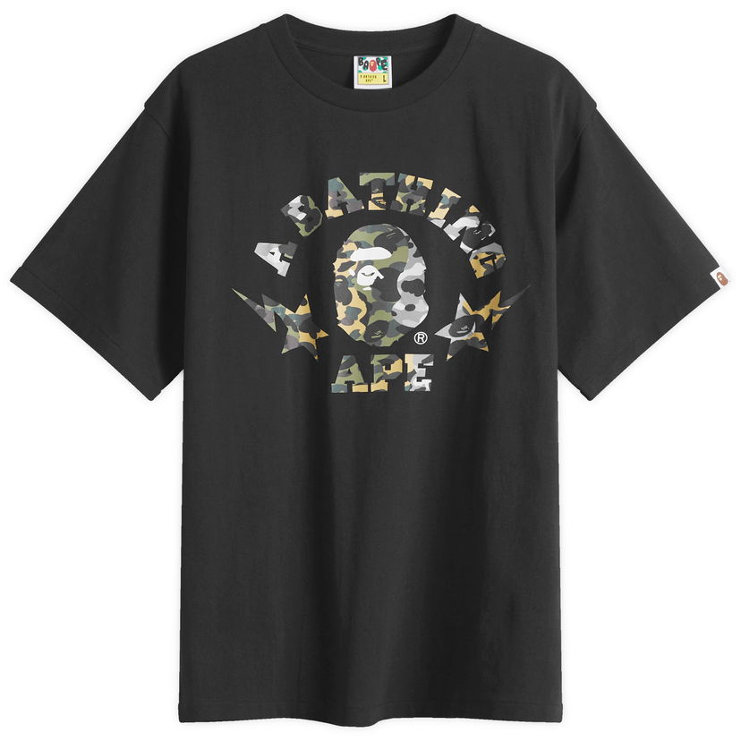 T-shirt BAPE Bathing Ape 1St Camo Crazy Sta College T-Shirt, Size Large Svart | 001TEL301016M-BLK