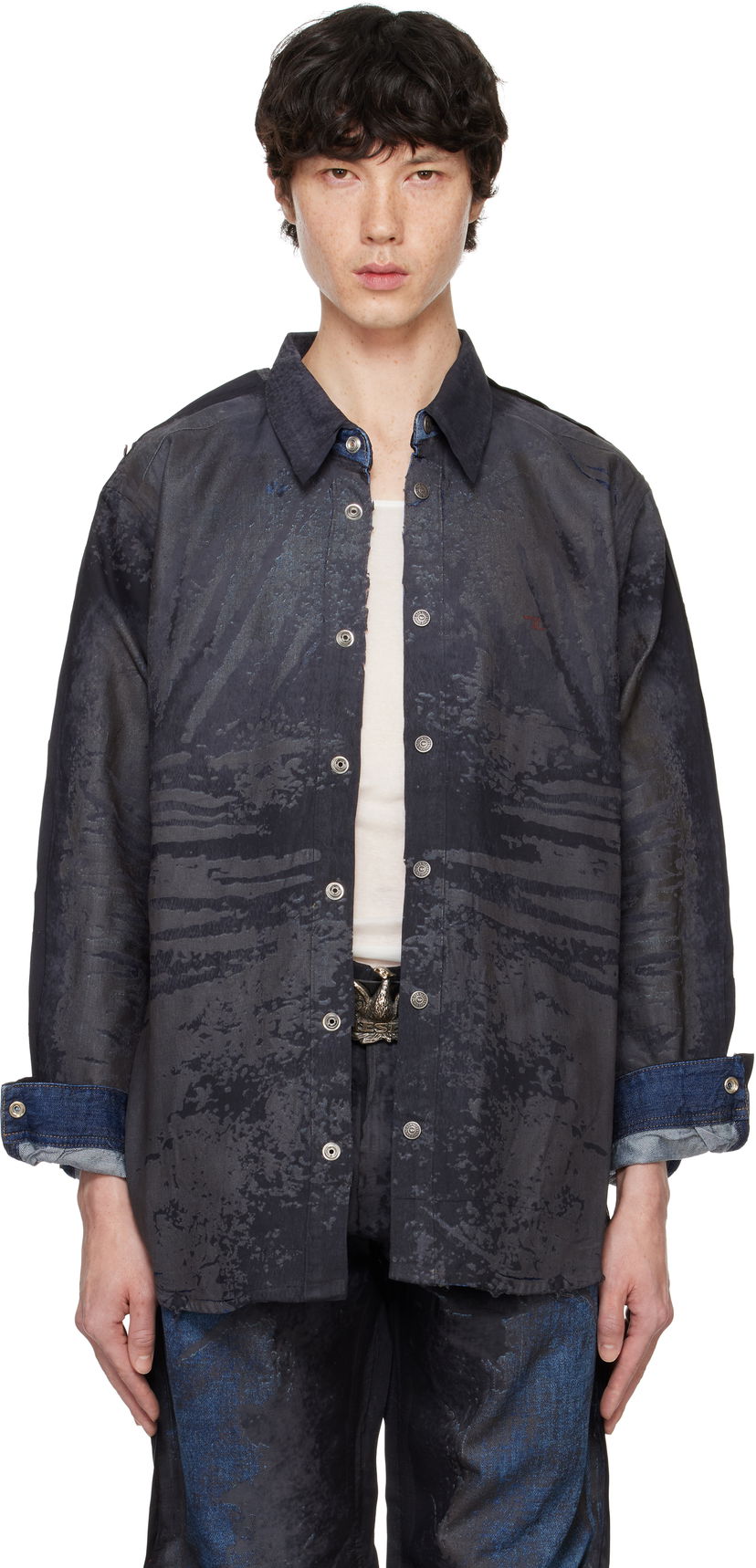 Skjorta Diesel Abstract Print Long Sleeve Shirt Blå | A14728-068NL-01