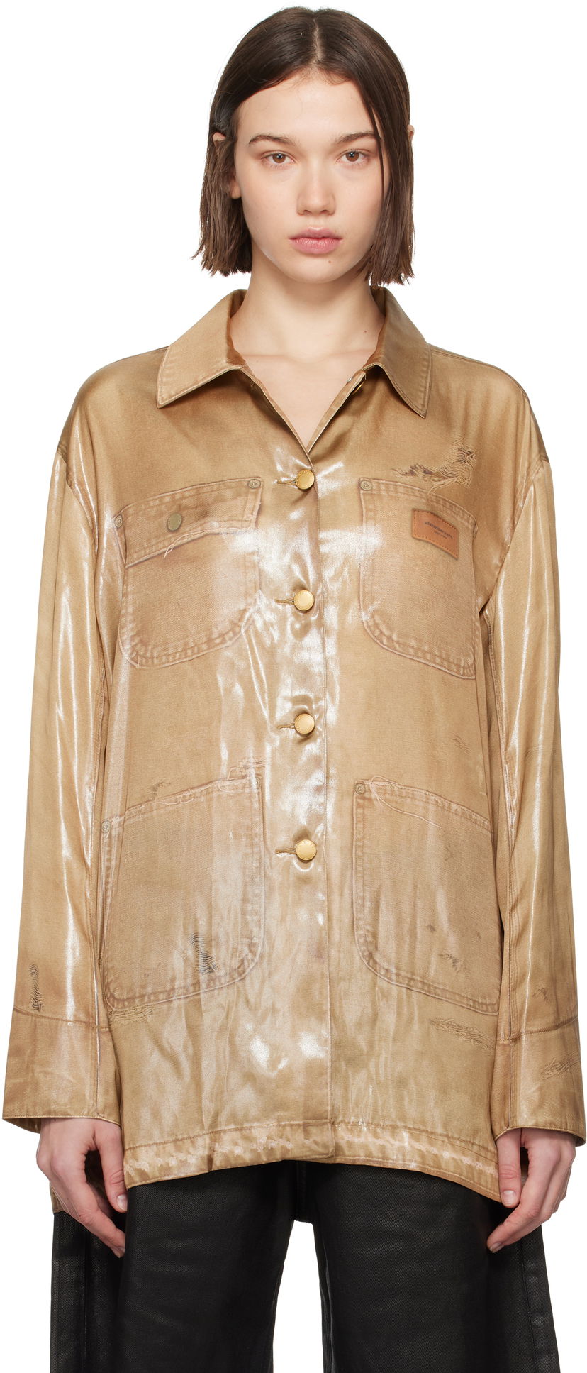 Skjorta Alexander Wang Trompe L'oeil Long Sleeve Shirt Beige | 1WC3242550