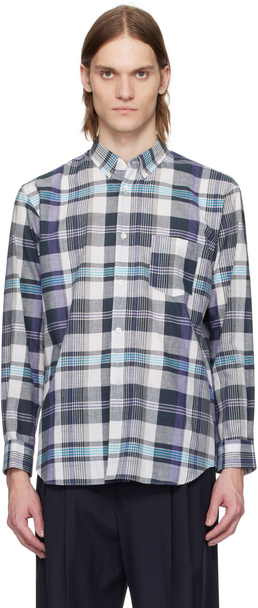 Skjorta Comme des Garçons Comme des Garçons Shirt Yarn Dyed Check Poplin Shirt Purpur | FO-B010-051
