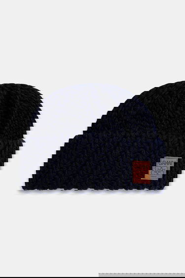 Mössa GANNI Graphic Wool Hand Knit Beanie Mörkblå | A7171, 0