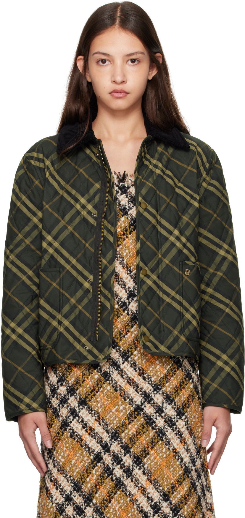 Bomberjacka Burberry Cropped Check Quilted Jacket Grön | 8099632