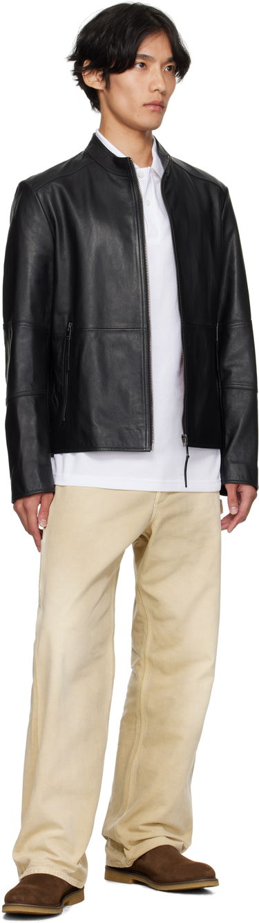 Jacka BOSS Slim-Fit Leather Jacket Svart | 50540984, 4