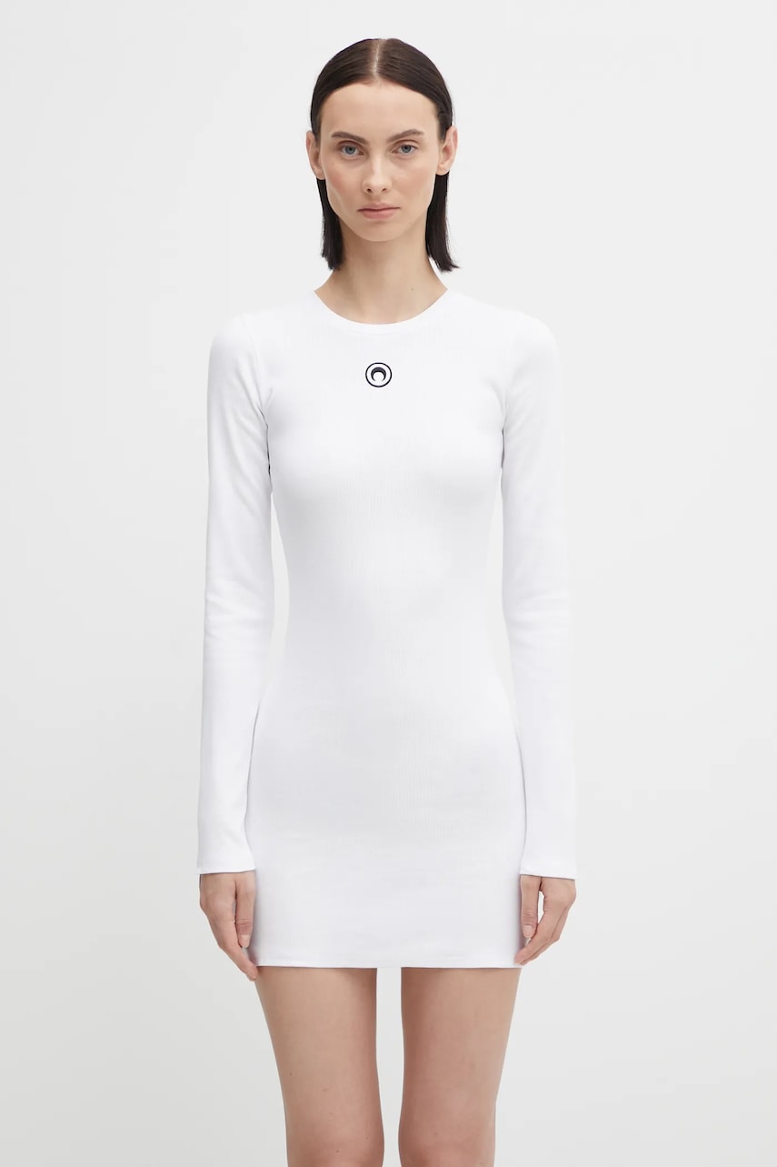 Klä Marine Serre Marine Serre Moon Logo Ribbed Jersey Mini Dress Vit | WDR267ACJER0011, 0