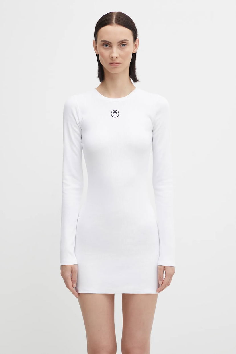 Klä Marine Serre Marine Serre Moon Logo Ribbed Jersey Mini Dress Vit | WDR267ACJER0011