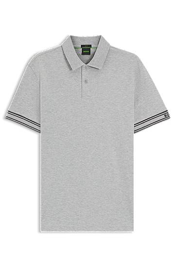 Polotröja BOSS Slim-Fit Polo Shirt with Striped Cuffs Grå | 50544448