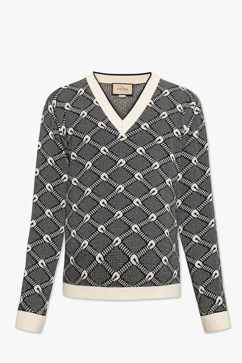 Sweater Gucci Slim-Fit Patterned Sweater Black White Grå | 703112-XKCCW-1289