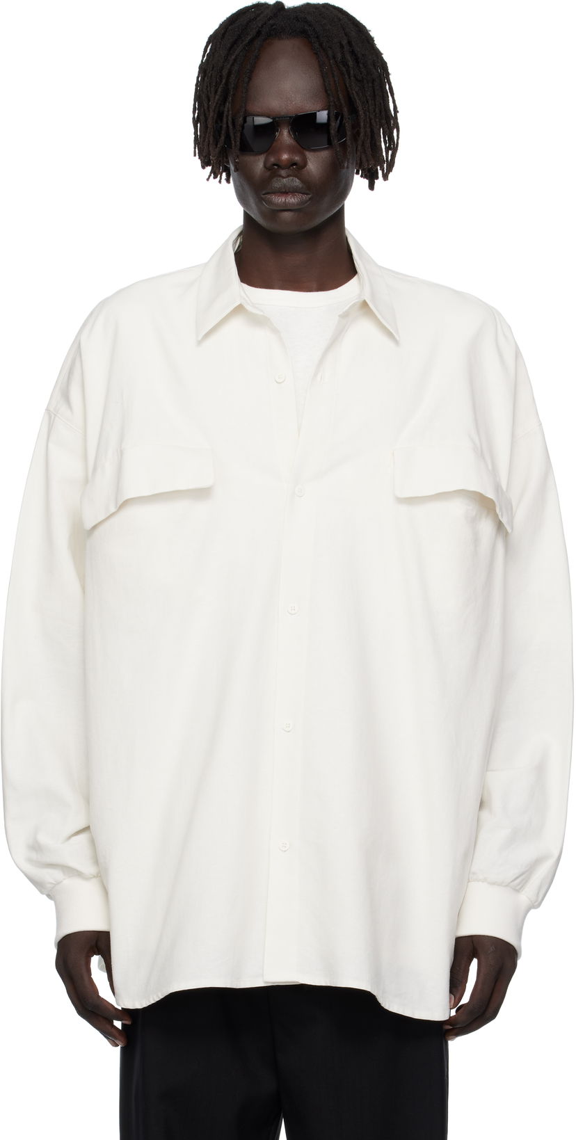 Skjorta Fear of God ESSENTIALS Long-Sleeve Oxford Shirt with Flap Pockets Vit | 186SP254424F