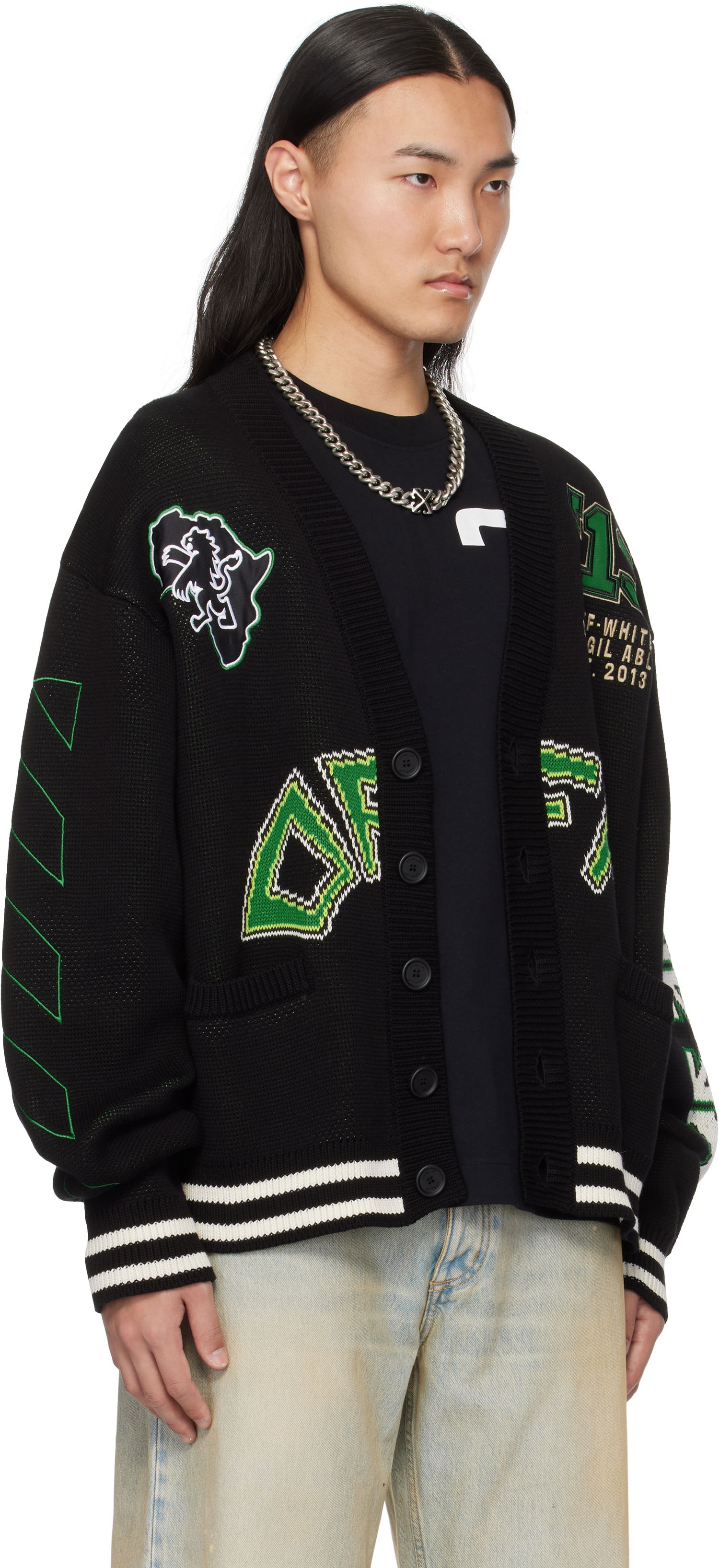 Sweater Off-White Varsity Cardigan Svart | OMHB019S25KNI0021057, 1