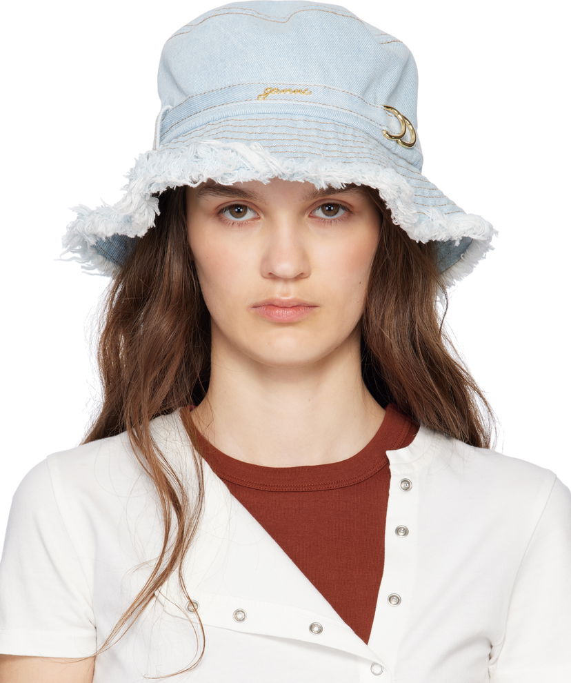 Hatt GANNI GANNI Denim Beach Hat with Logo Blå | A6559