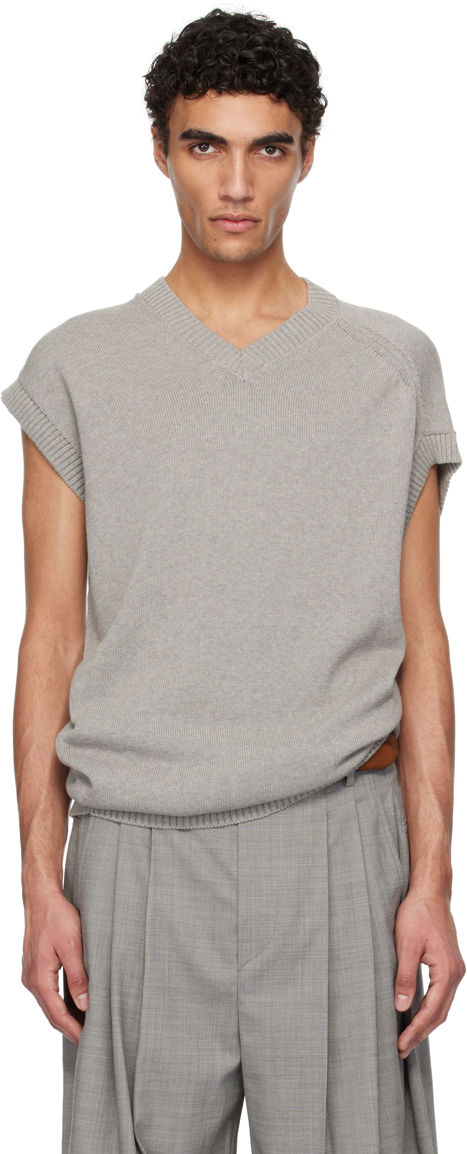 Sweater HED MAYNER Hed Mayner V-Neck Knit Vest Grå | HMMA75074A-HA600, 0