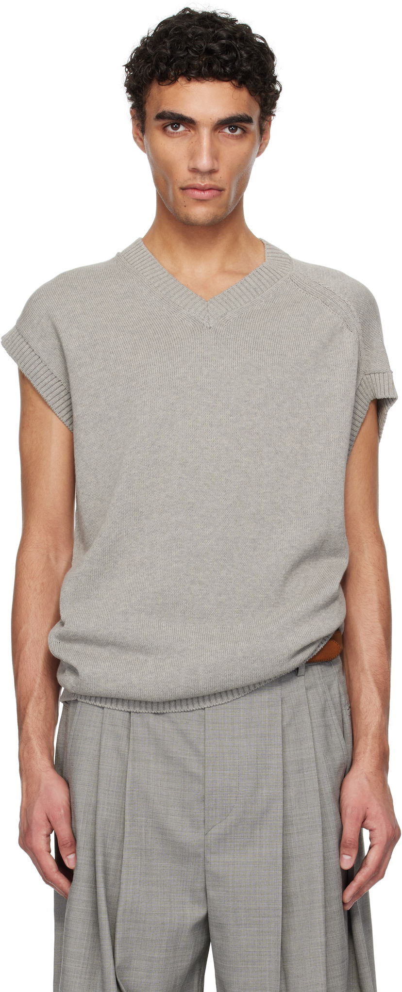 Sweater HED MAYNER Hed Mayner V-Neck Knit Vest Grå | HMMA75074A-HA600